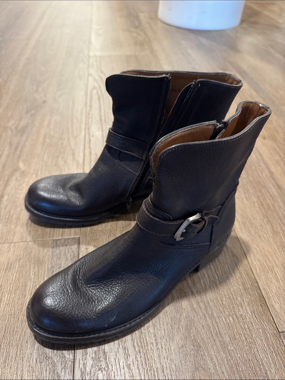 Women's dark brown Leather Ankle Booties with Side Buckle